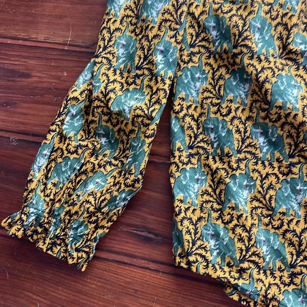 J. Crew elephant print off the shoulder button up long sleeve shirt sz 4